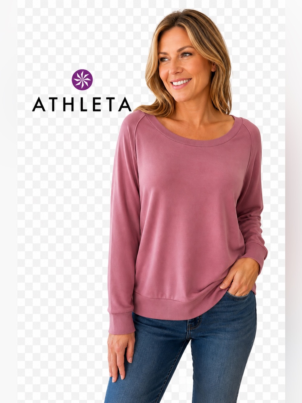 Athleta Medium Dusty Rose Long Sleeve Sweatshirt Pullover Soft Athleisure